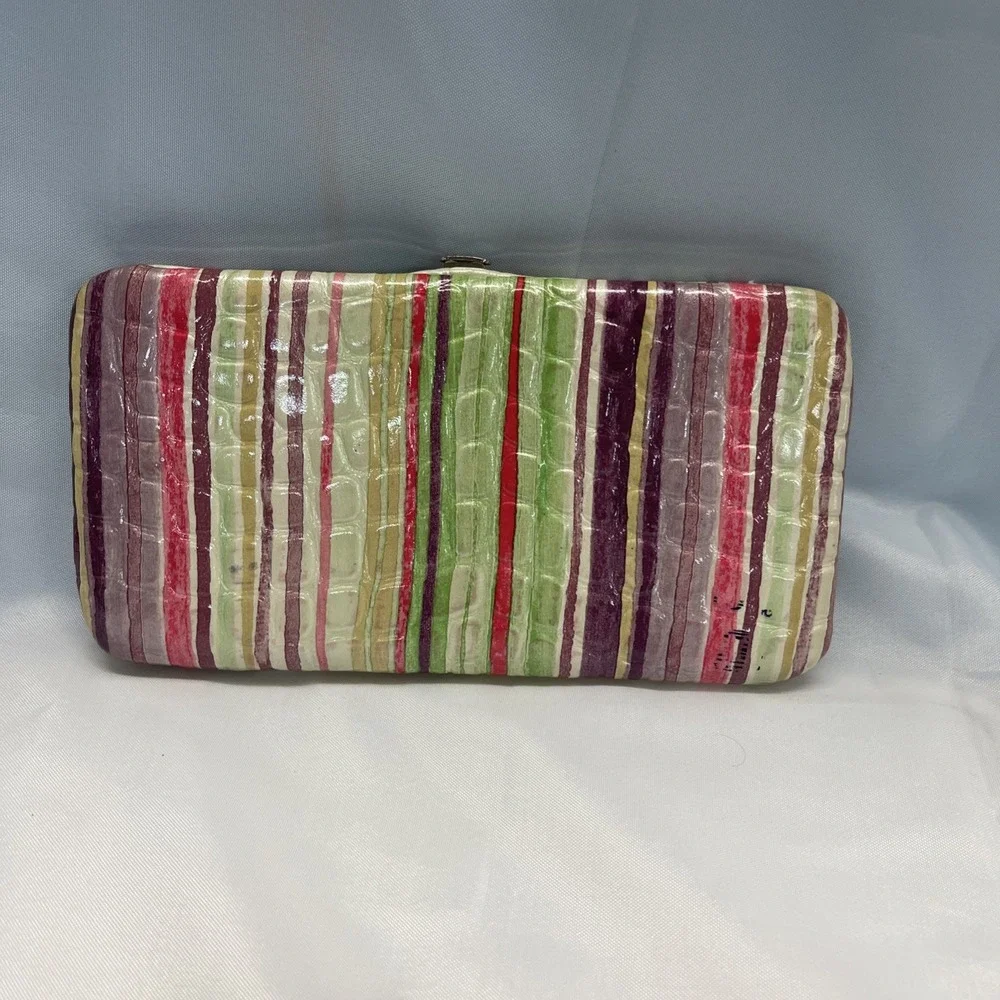 Vinyl Multicolored Clutch Wallet Pebbled Croc Pattern Snap Closure Retro New